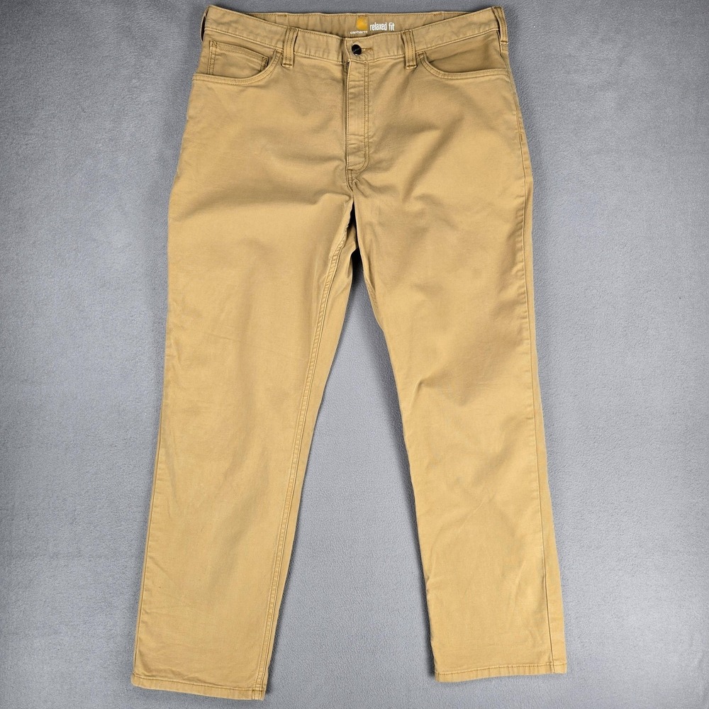 Carhartt Pants Mens 38x31 Beige Relaxed Fit Straight Leg Canvas Workwear Stretch - Picture 2 of 13